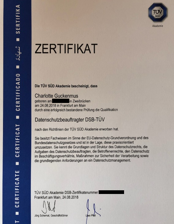 TÜV Zertifikat